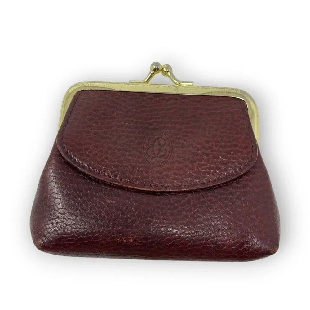 Buxton Change Purse Pebbled Leather Maroon Brown Gold Clasp Pocket Distressed